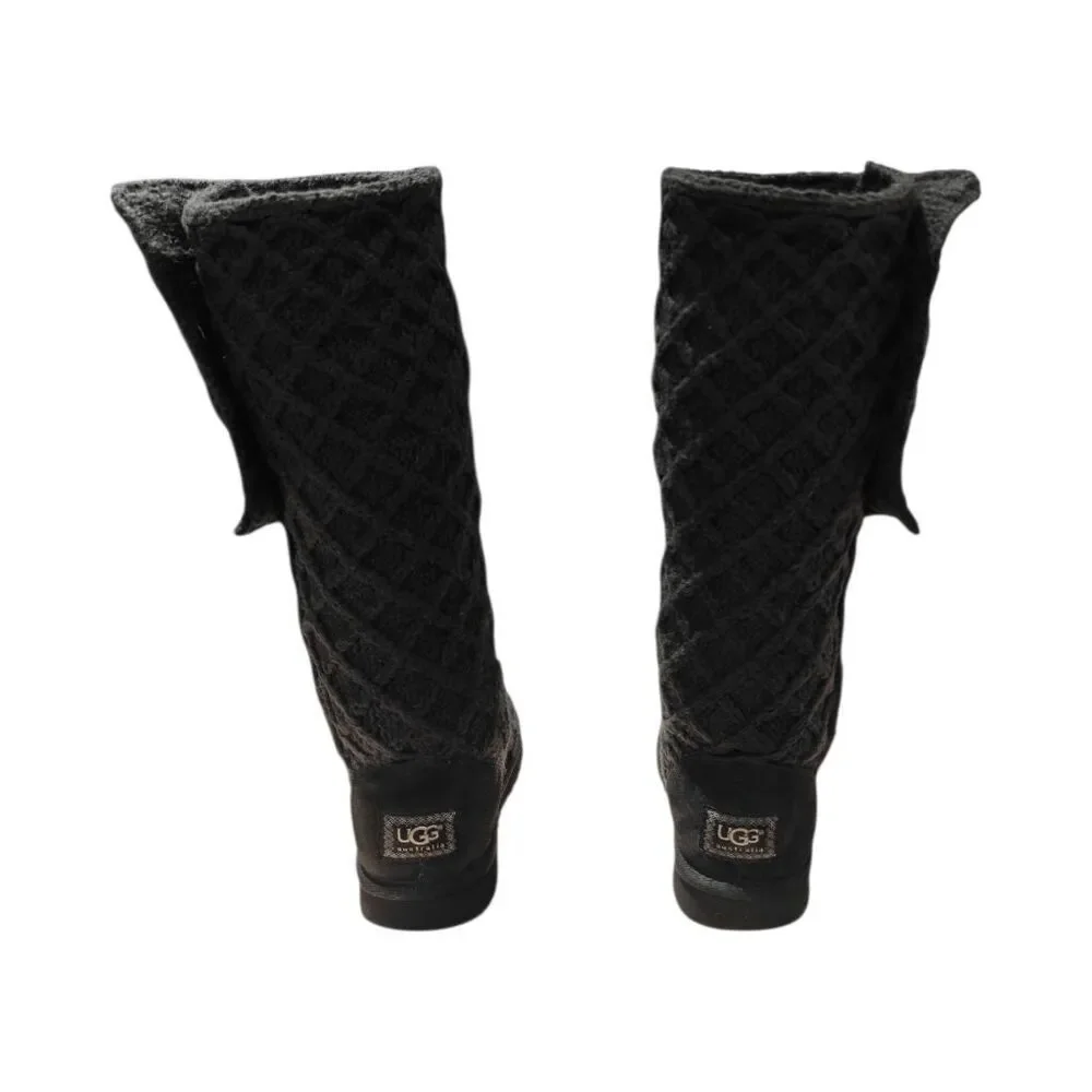 UGG Lattice Cardy Tall Black Knit Winter Boot Size 7